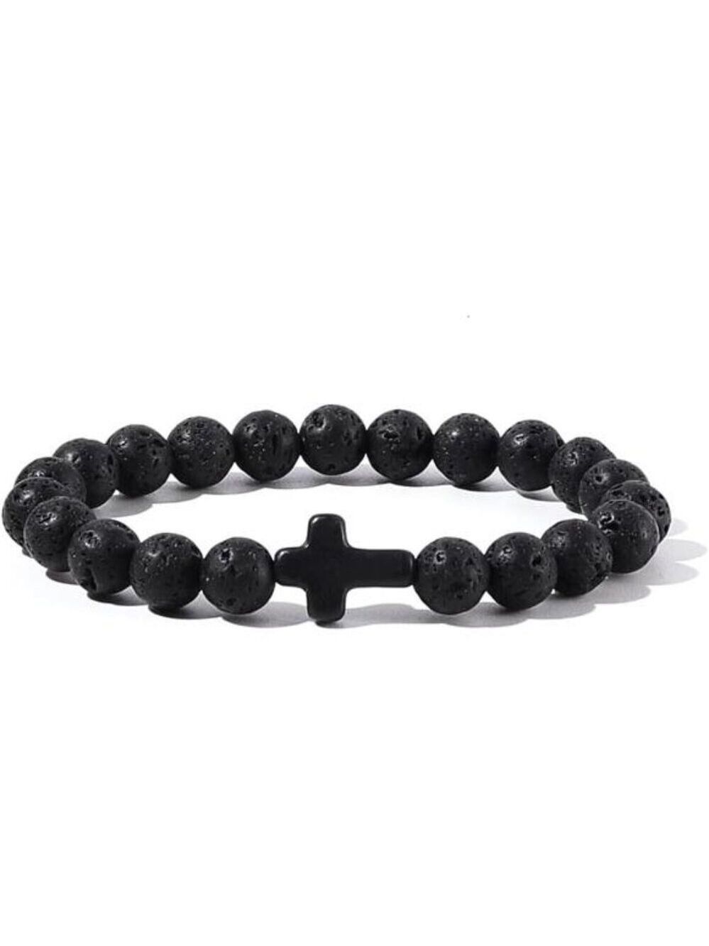 Lava Stone Bracelet Turquoise Beads Cross Elastic Stretch Bracelet for Women Men